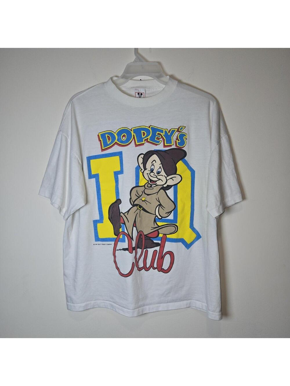 VTG Disney Wear Dopey's IQ Club White Shirt OSFA Snow White Big Print USA 90s